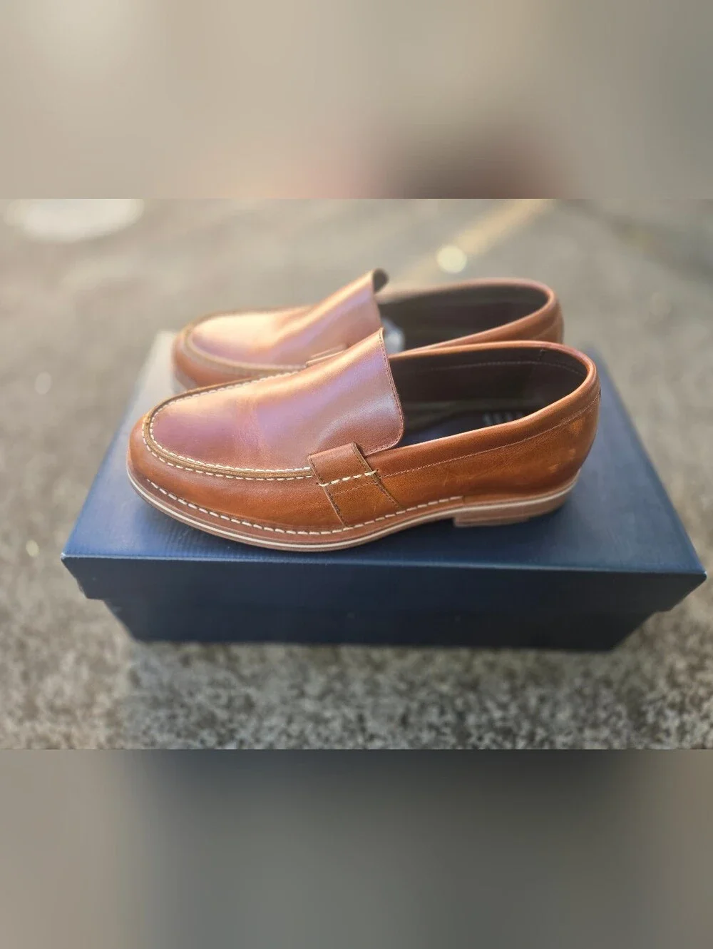 HELM Wilson Loafers Teak Leather Men's 6D (Fits Like 7.5) | Box & Dust Bag